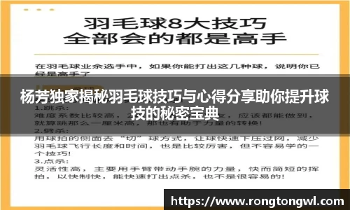 杨芳独家揭秘羽毛球技巧与心得分享助你提升球技的秘密宝典